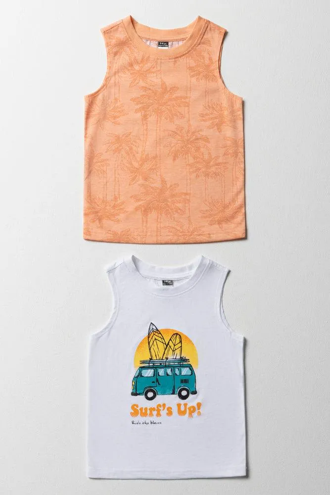 2 Pack Surf Sleeveless T-Shirts White & Orange