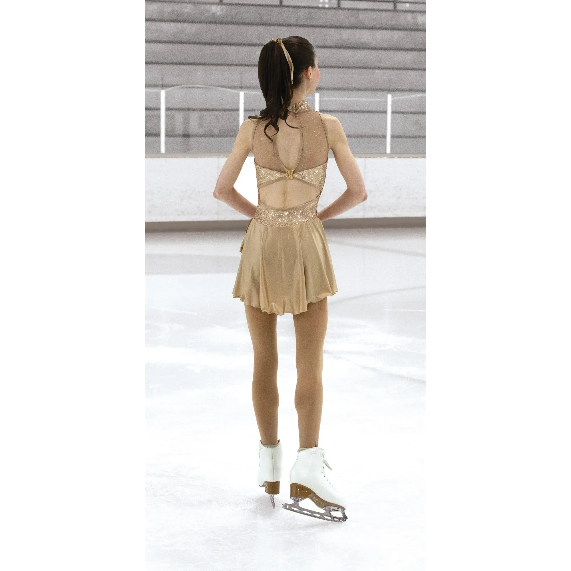 582 Figure Skating Golden Champagne Dress  Small - Stock