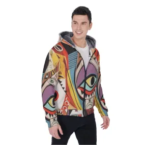 All-Over Print Men's Sherpa Fleece Zip Up Hoodie, abstract eyes print, #25ZZ