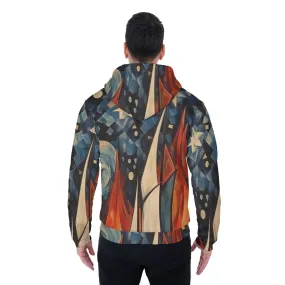 All-Over Print Men's Sherpa Fleece Zip Up Hoodie, abstract, sailboat, #20o