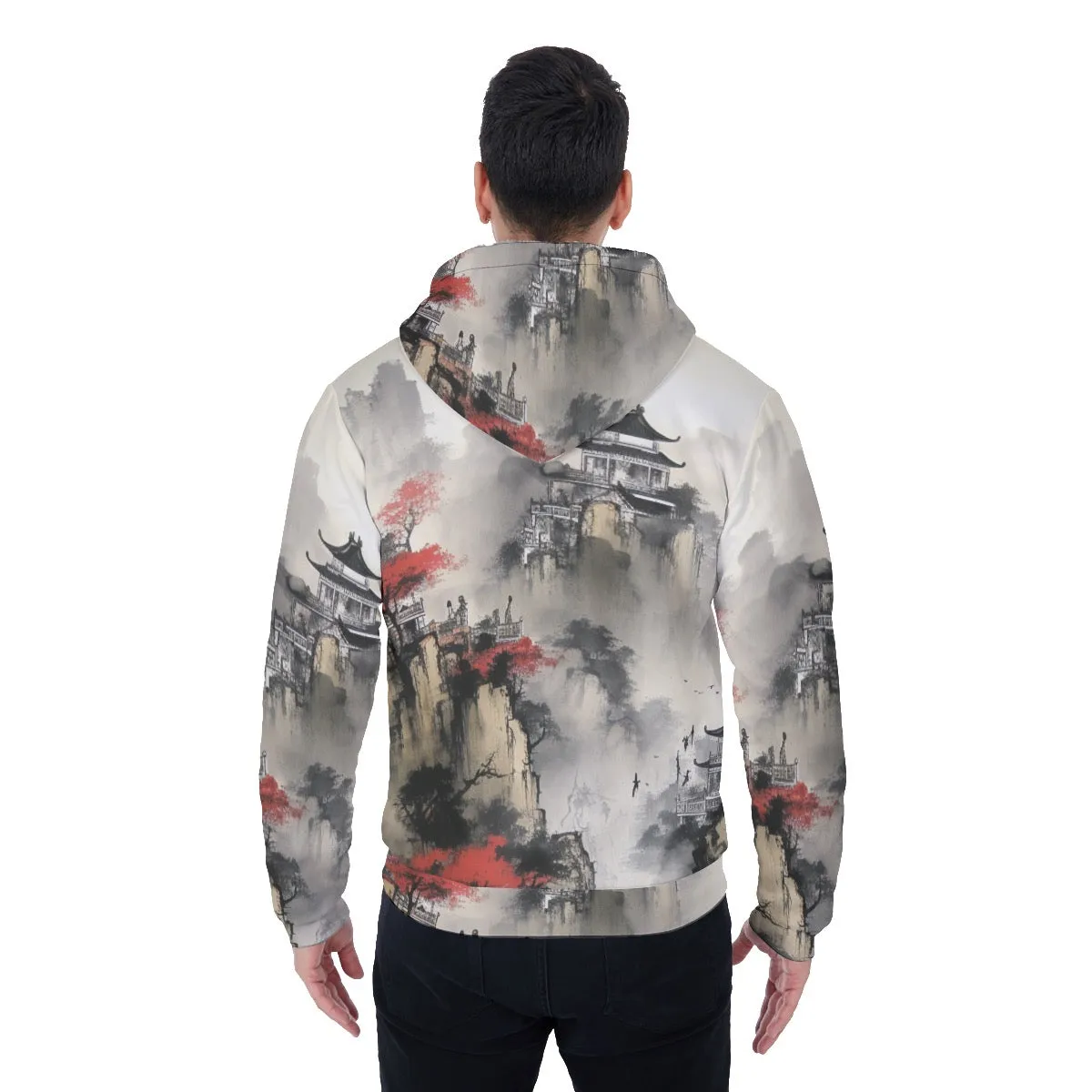 All-Over Print Men's Sherpa Fleece Zip Up Hoodie, Asian theme, print, #25aa5