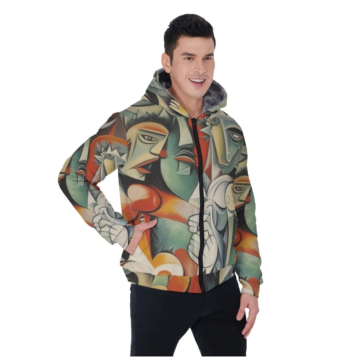 All-Over Print Men's Sherpa Fleece Zip Up Hoodie, people, abstract, print, #25aa6