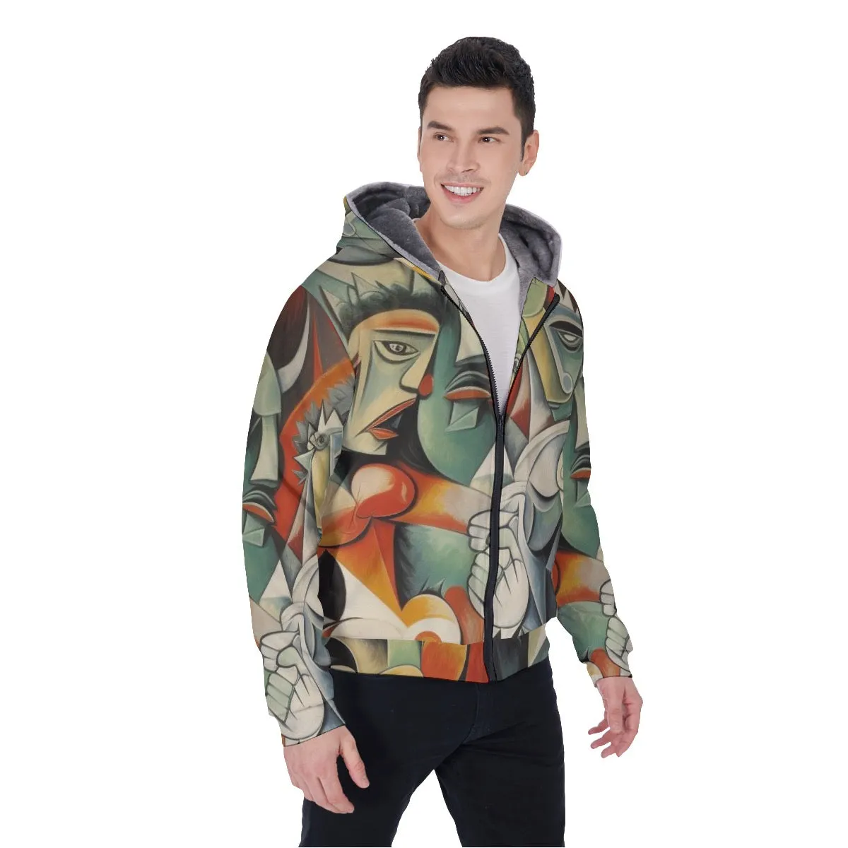 All-Over Print Men's Sherpa Fleece Zip Up Hoodie, people, abstract, print, #25aa6