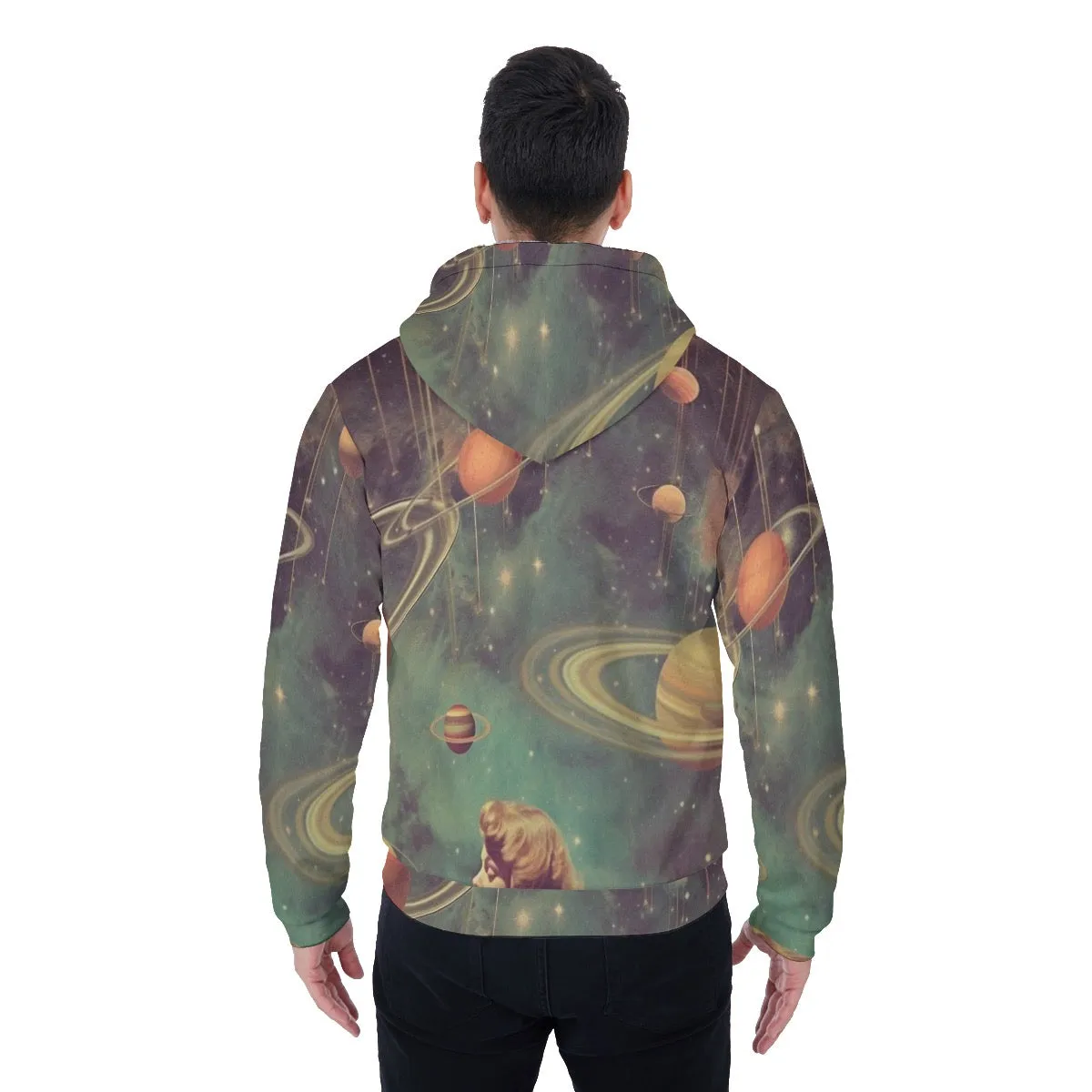 All-Over Print Men's Sherpa Fleece Zip Up Hoodie, space themed, print, #25ii