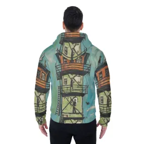 All-Over Print Men's Sherpa Fleece Zip Up Hoodie, watchtower, print, #25uu