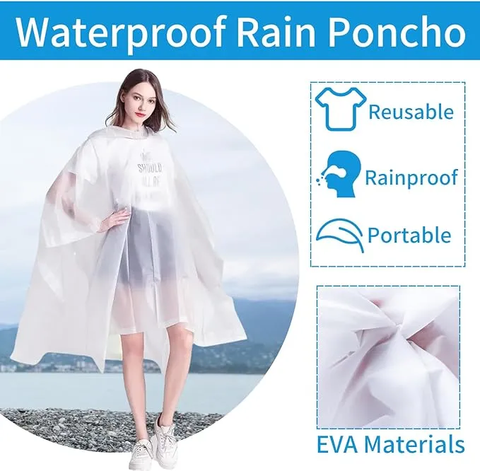 Bosdontek Rain Poncho for Adult, 2 Pcs Portable Waterproof Rain Ponchos for Women & Men, Reusable EVA Raincoat Ponchos with Hoods Emergency Rainwear for Festival, Traveling, Outdoor