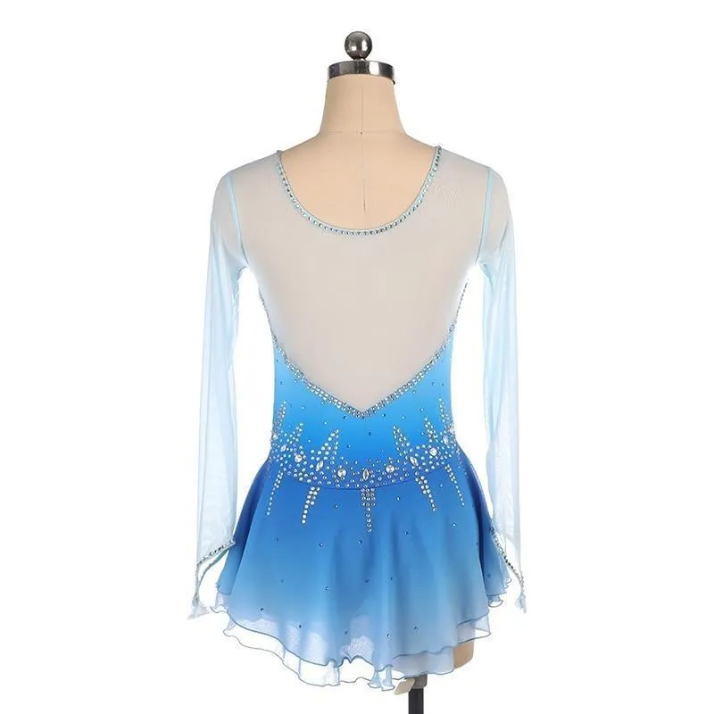 Competition Skating Dress Blue Ombre Long Sleeves BSU42320 Stock