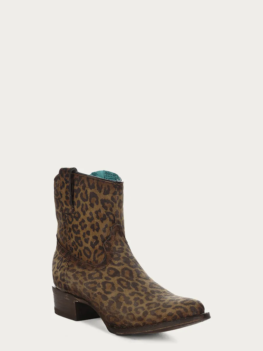 Corral Boots WOMEN'S ROUND TOE ANKLE BOOT WITH ZIPPER - LEOPARD