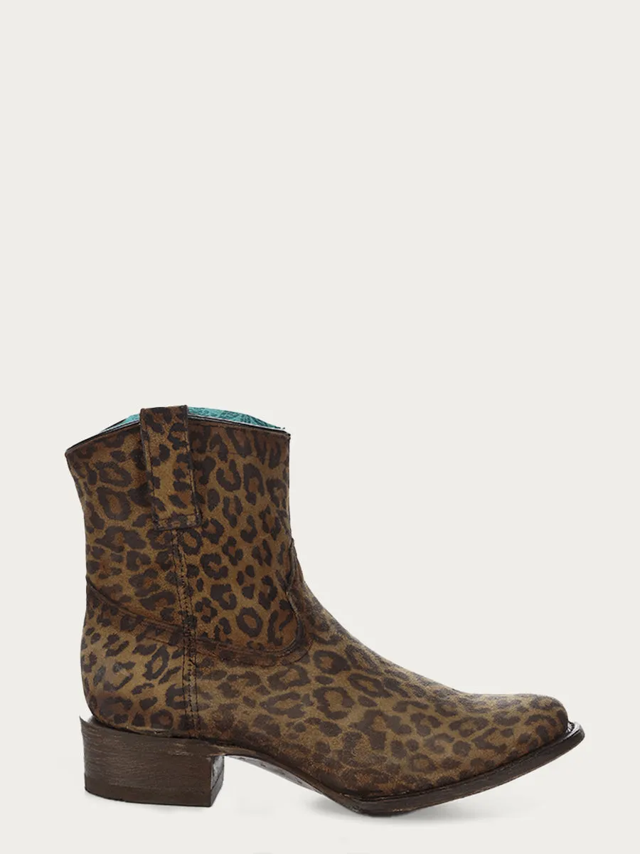 Corral Boots WOMEN'S ROUND TOE ANKLE BOOT WITH ZIPPER - LEOPARD