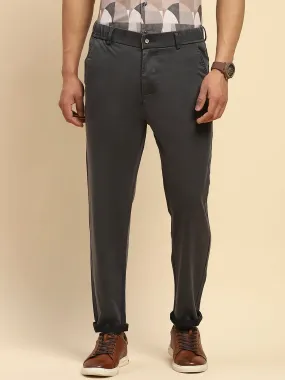 Grey Cotton Blend Slim Fit Trouser For Men