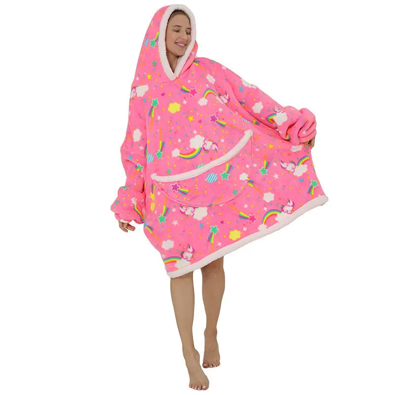 Hoodies Blankets Lazy Coat Thermal Head Cover Cold-Proof Clothes Fleece