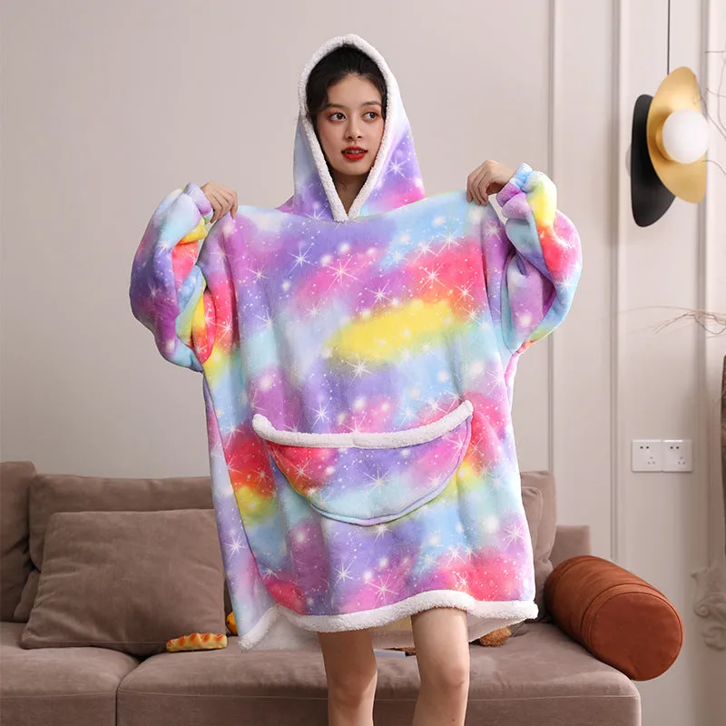 Hoodies Blankets Lazy Coat Thermal Head Cover Cold-Proof Clothes Fleece