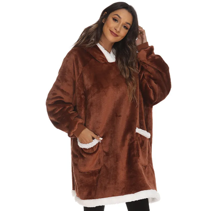 Hoodies Blankets Suede Hooded Loose Sweater plus Velvet Thermal Blanket