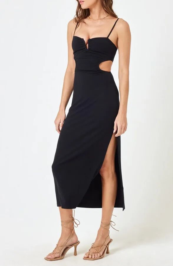 LSPACE CAMERON CUTOUT RIB COVER-UP MIDI DRESS - BLACK