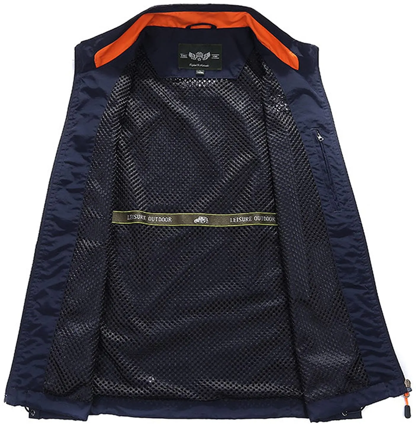 Men's Orange Outdoor Vest Jacket Multi Pockets