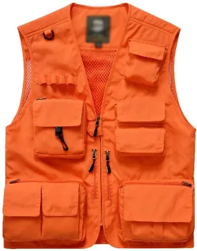 Men's Orange Outdoor Vest Jacket Multi Pockets