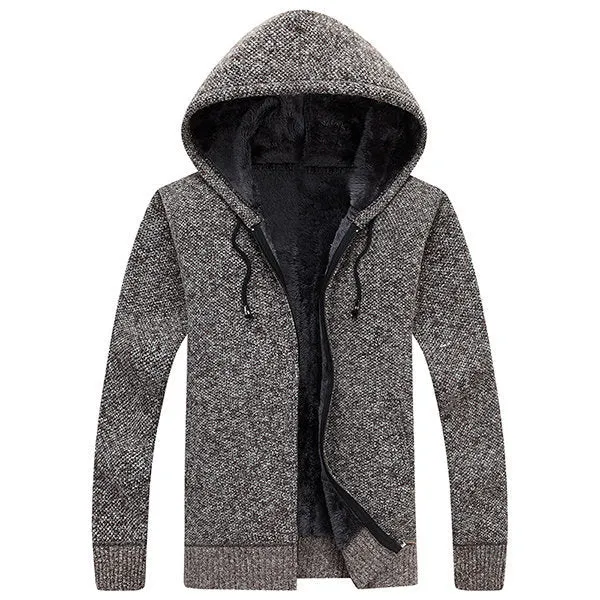 Mens Thicken Thermal Wear-resistant Zipper Knitting Hoodies