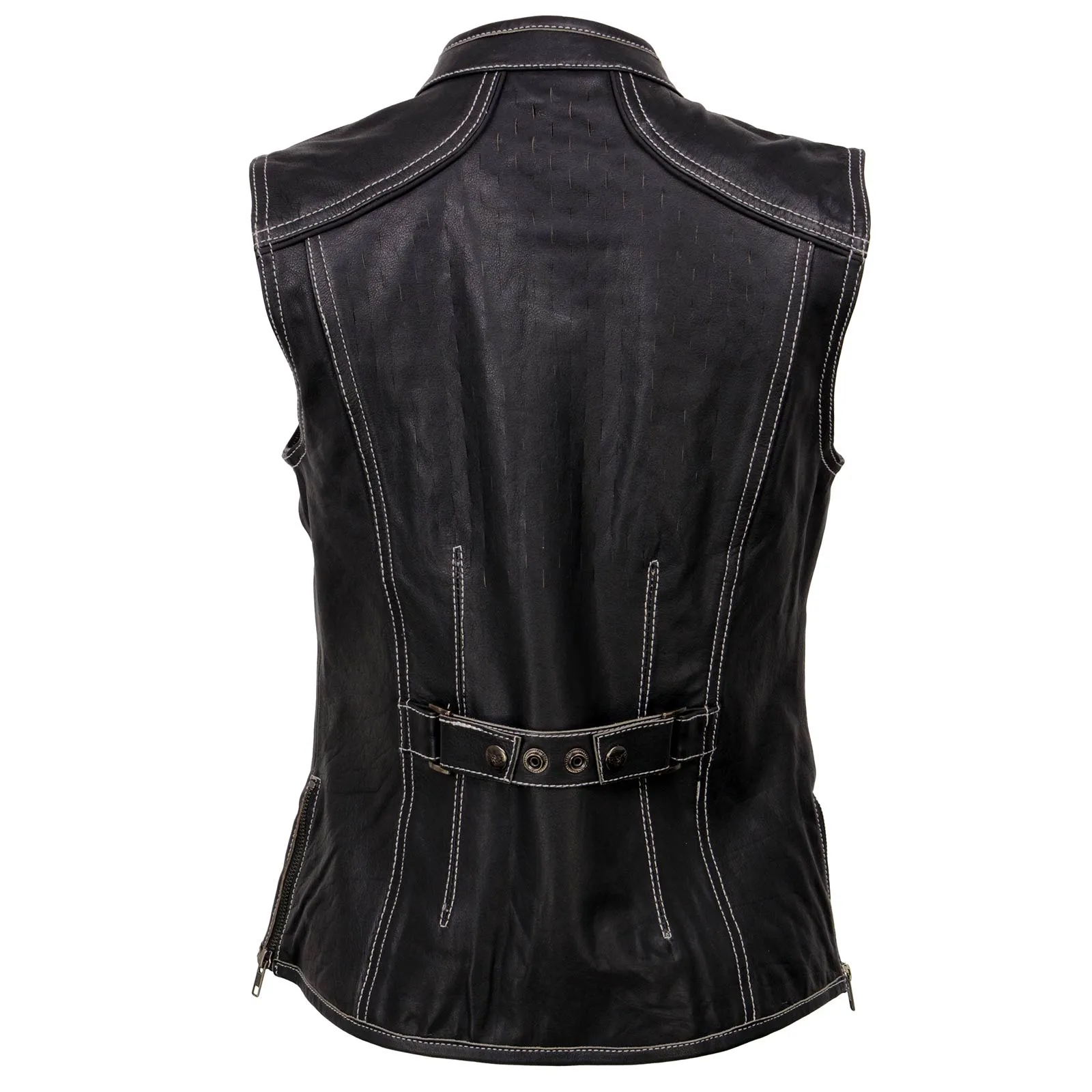 Milwaukee Leather MLL4507 Women's Black Leather Purple Accented Laser Cut Vented Scuba Style Motorcycle Rider Vest