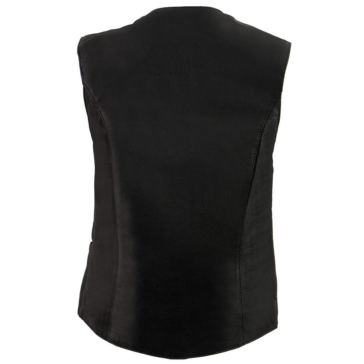 Milwaukee Leather MLL4545 Women's Black Premium Leather Lightweight Classic 4-Snap V-Neck Motorcycle Rider Vest