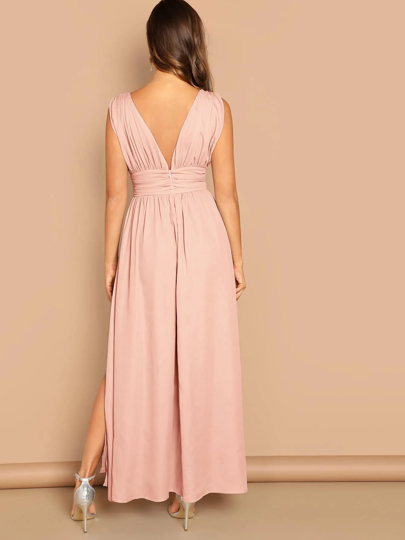 Plunging Neck Wide Waist Split Hem  Dress( Clearance sale