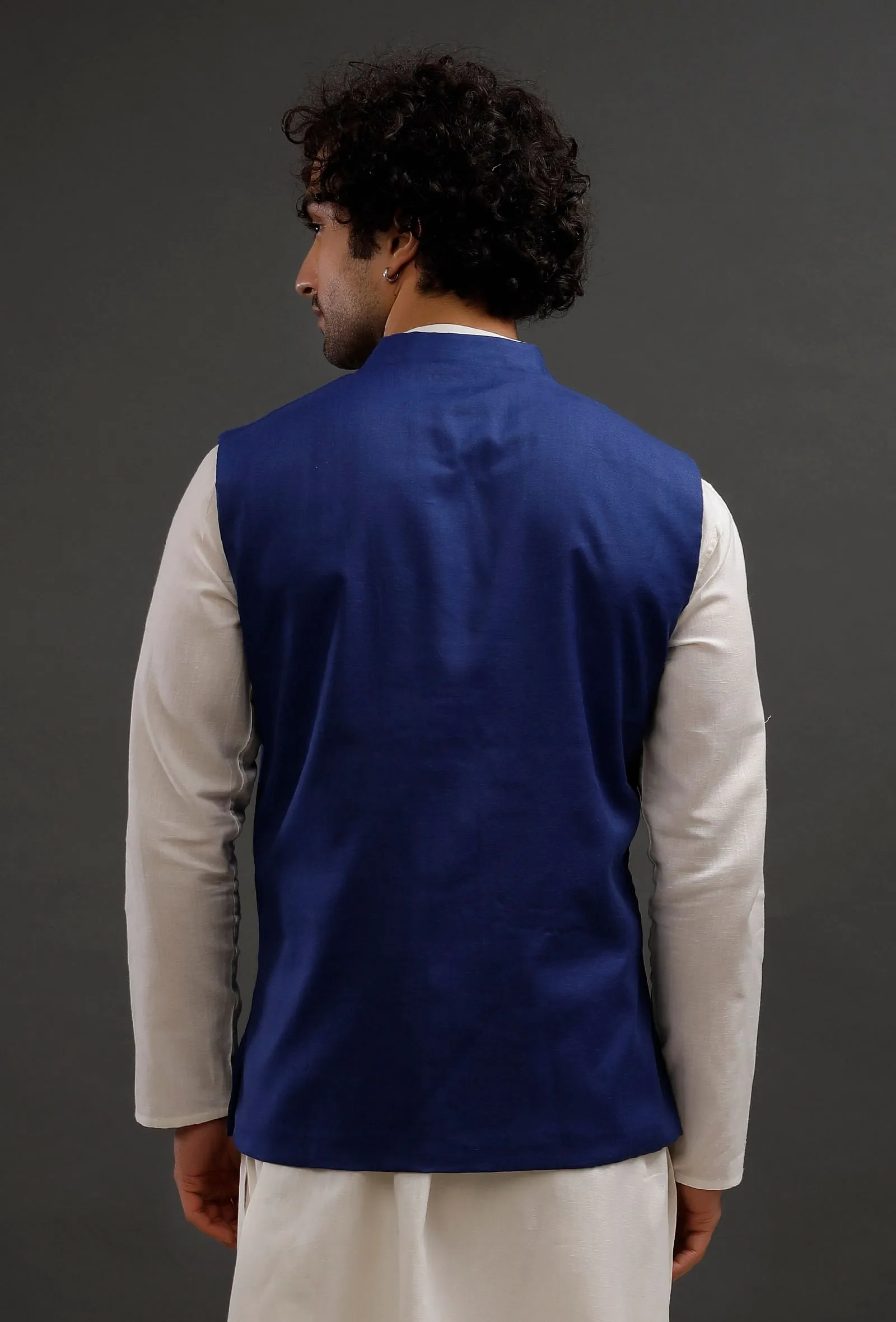 Prussian Blue Woollen Blend Nehru Jacket