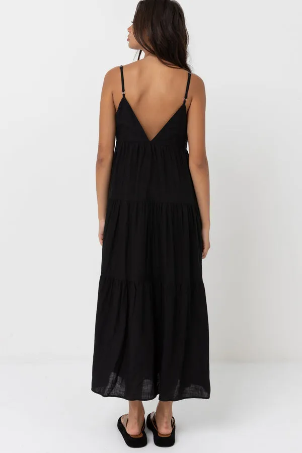 Rhythm Classic Tiered Midi Dress - Black