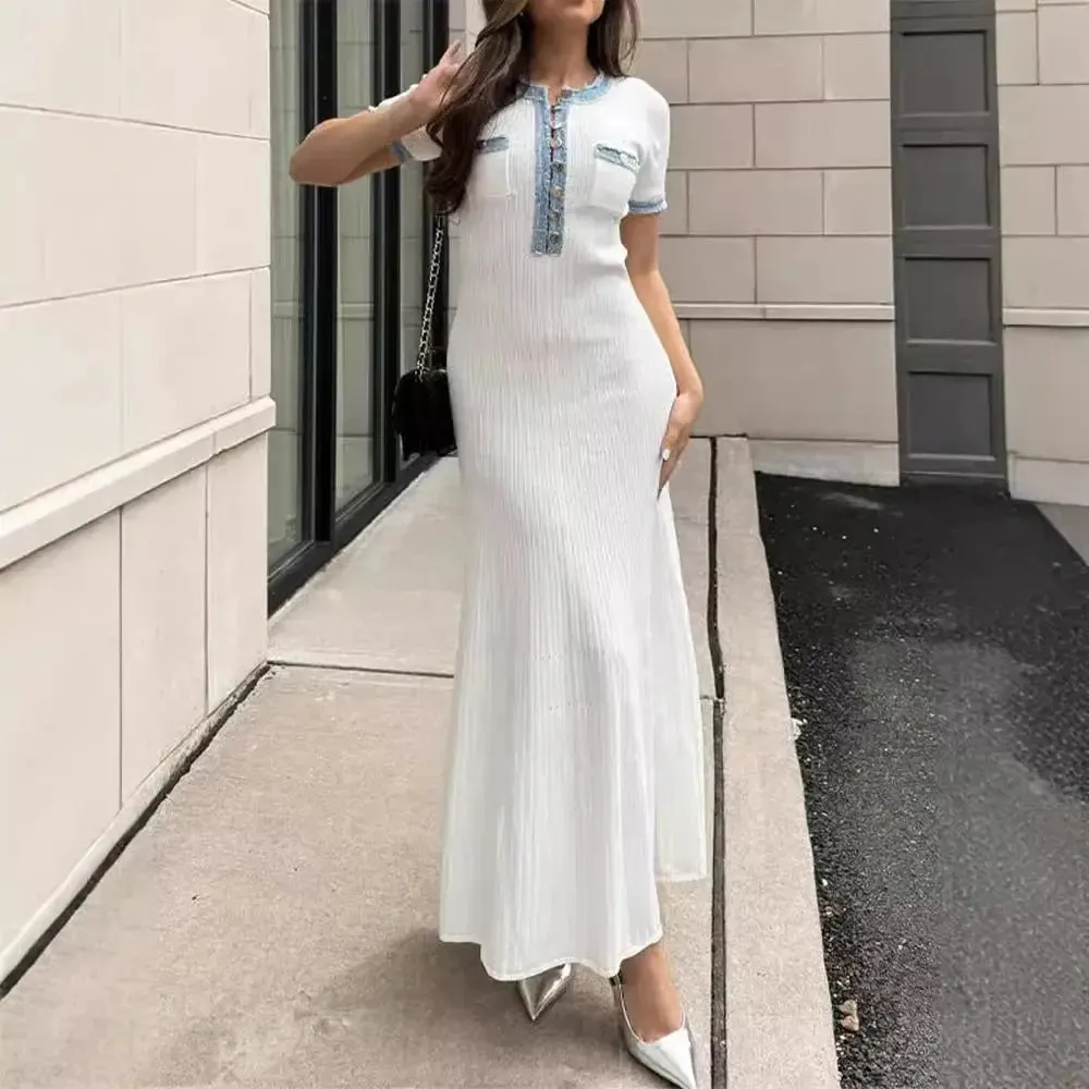 Round Neck Short Sleeve Knitted Dress