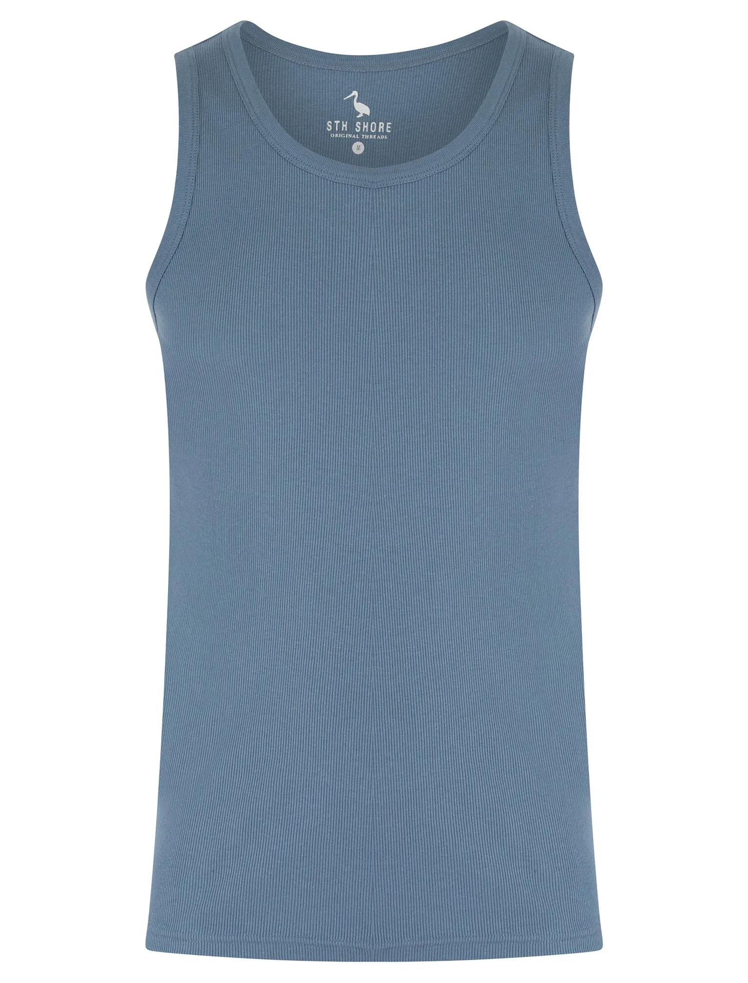 Victory 4 Pack Cotton Ribbed Sleeveless Vest Tops in Hot Coral / Light Grey Marl / Jet Black / Blue Horizon - South Shore