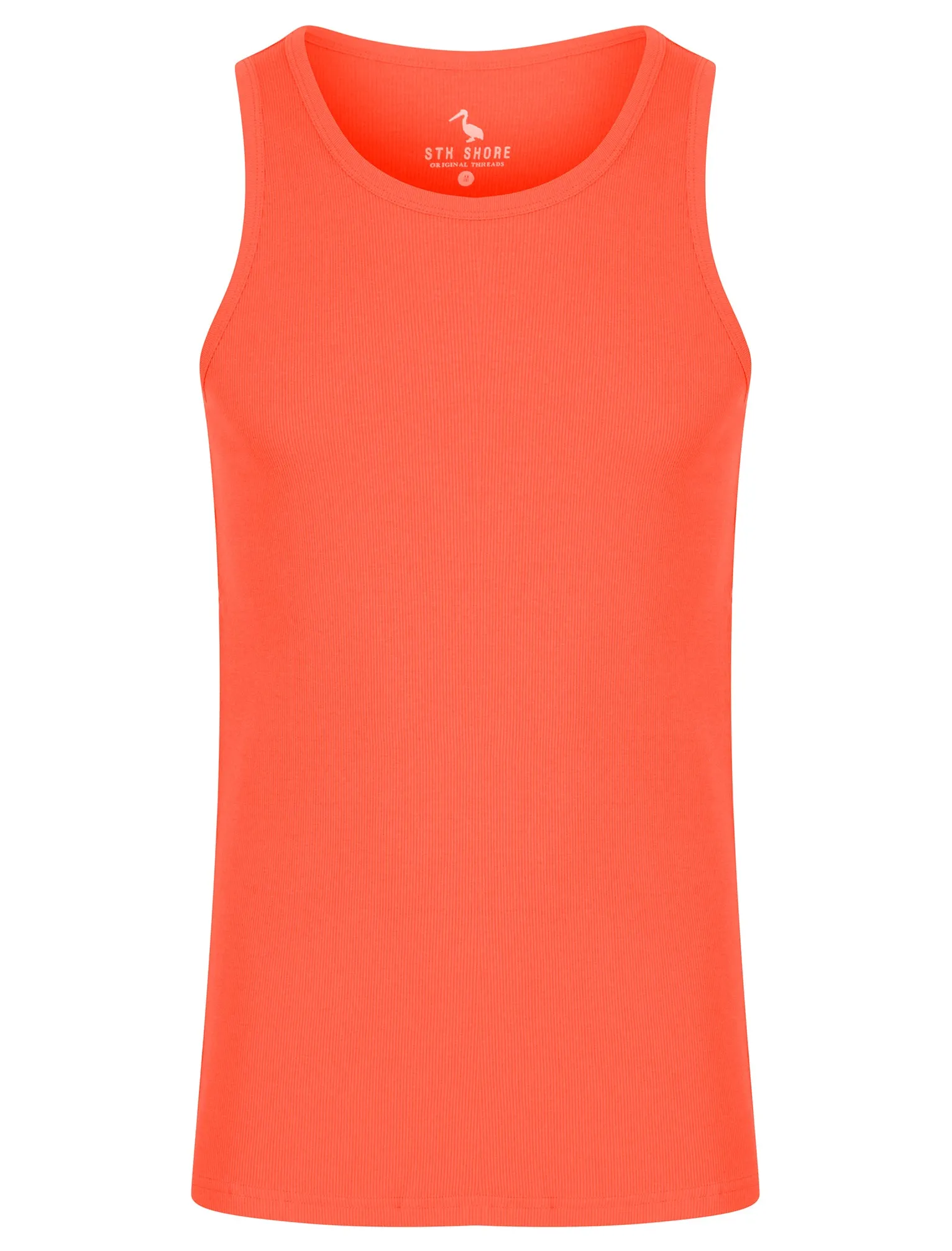 Victory 4 Pack Cotton Ribbed Sleeveless Vest Tops in Hot Coral / Light Grey Marl / Jet Black / Blue Horizon - South Shore